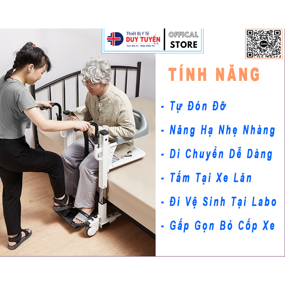 Xe Lăn Nâng Hạ Thiết Bị Y Tế Duy Tuyền Tự Đón Người Bệnh Không Cần Bế,Vác, Đi Tắm Đi Vệ Sinh Tiện Lợi Tải Trọng 250Kg