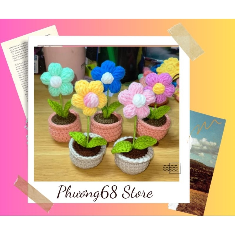 Chậu hoa len để bàn handmade xinh xắn, quà tặng Phương68 Store