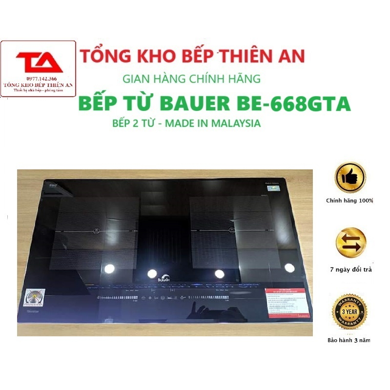 Bếp từ đôi Bauer BE 668GTA  Bếpđiện từ âm Sử dụng Linh kiện mạch Copreci & Eika Châu Âu, Nhập khẩu Malaysia