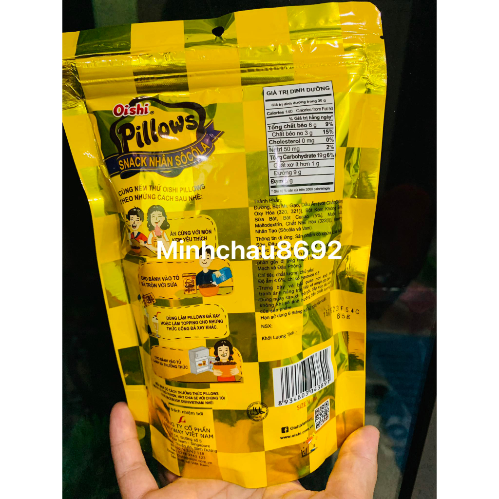 Túi Bánh Snack Pillow Oishi Nhân Chocolate / sữa dừa 85 gram