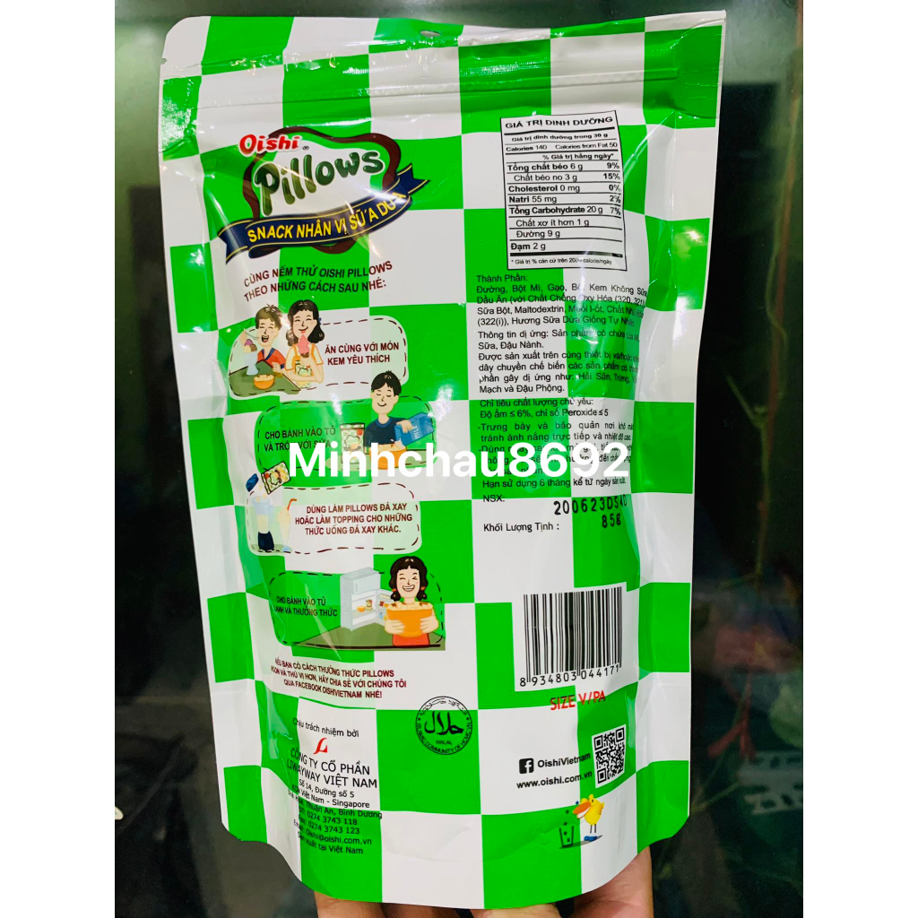 Túi Bánh Snack Pillow Oishi Nhân Chocolate / sữa dừa 85 gram