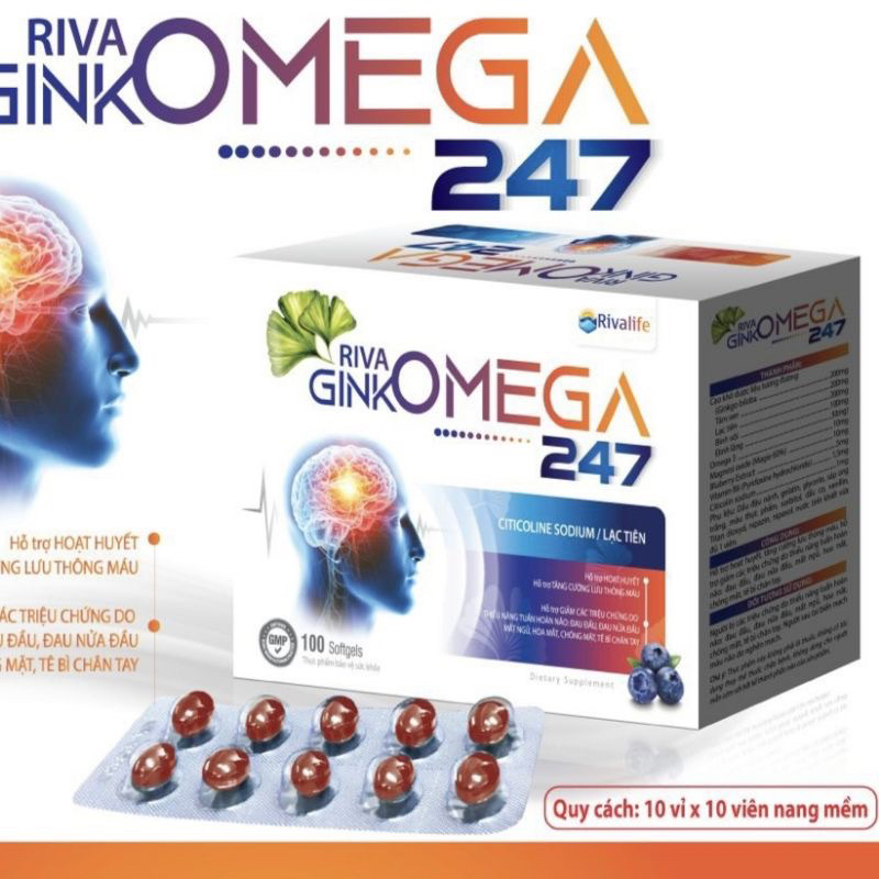 Viên uống Hoạt huyết dưỡng não RIVA Ginkomega247 (Hộp 100 viên)