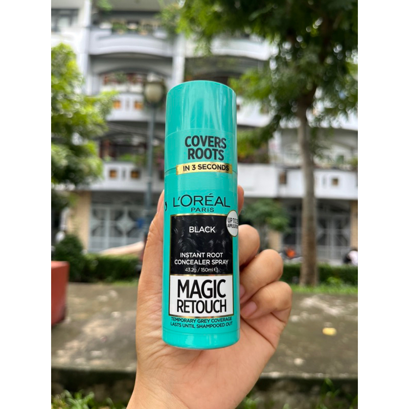 Xịt nhuộm tóc phủ bạc tạm thời L'Oreal Paris Magic Retouch Temporary Root Concealer Spray - Black.Hàng Pháp
