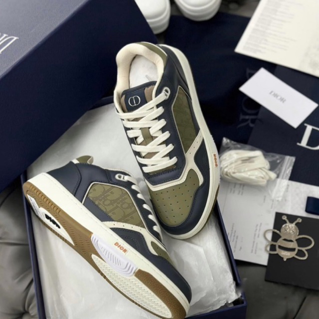 GIÀY DIO B27 LOW XANH NÂU NAM NỮ LAI AU DA THẬT SC