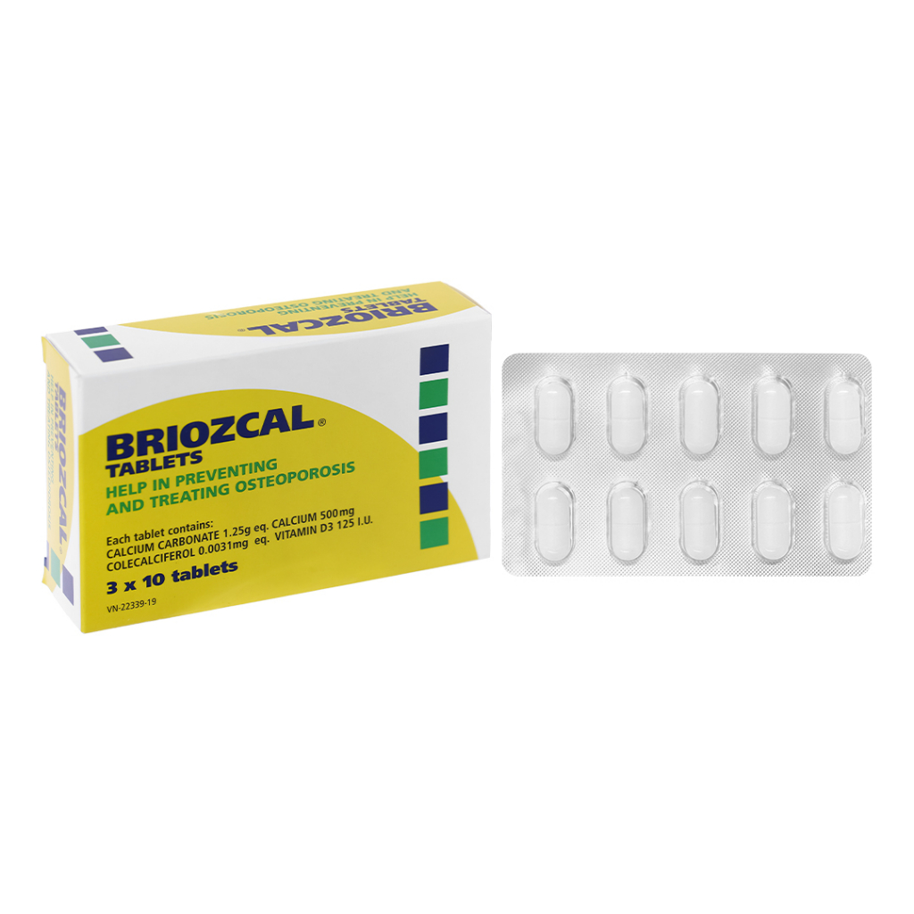 Briozcal bổ sung canxi và vitamin D3 Hộp (3 vỉ x 10 viên)