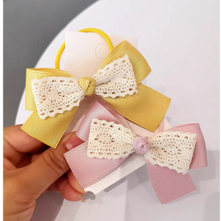 Dây buộc tóc nơ lụa ruy băng satin phối ren cho bé gái dễ thương - Y065