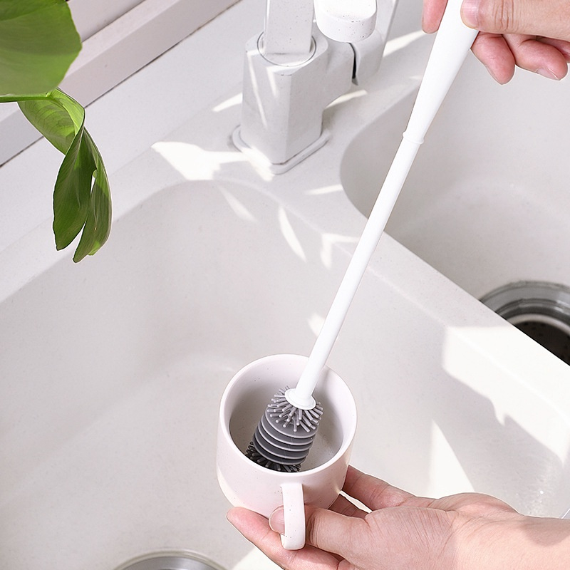 Cọ Rửa Cốc Chén Bình Sữa Silicon Cán Dài, Cọ Silicone Cán Dài Xoay 360 Độ Dùng Để Rửa Ly Chén Dĩa Tiện Lợi