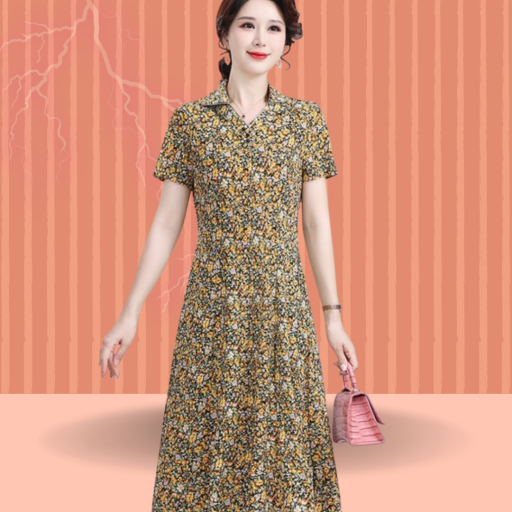 Đầm trung niên thun quảng châu phong cách phương tây thời trang trung niên