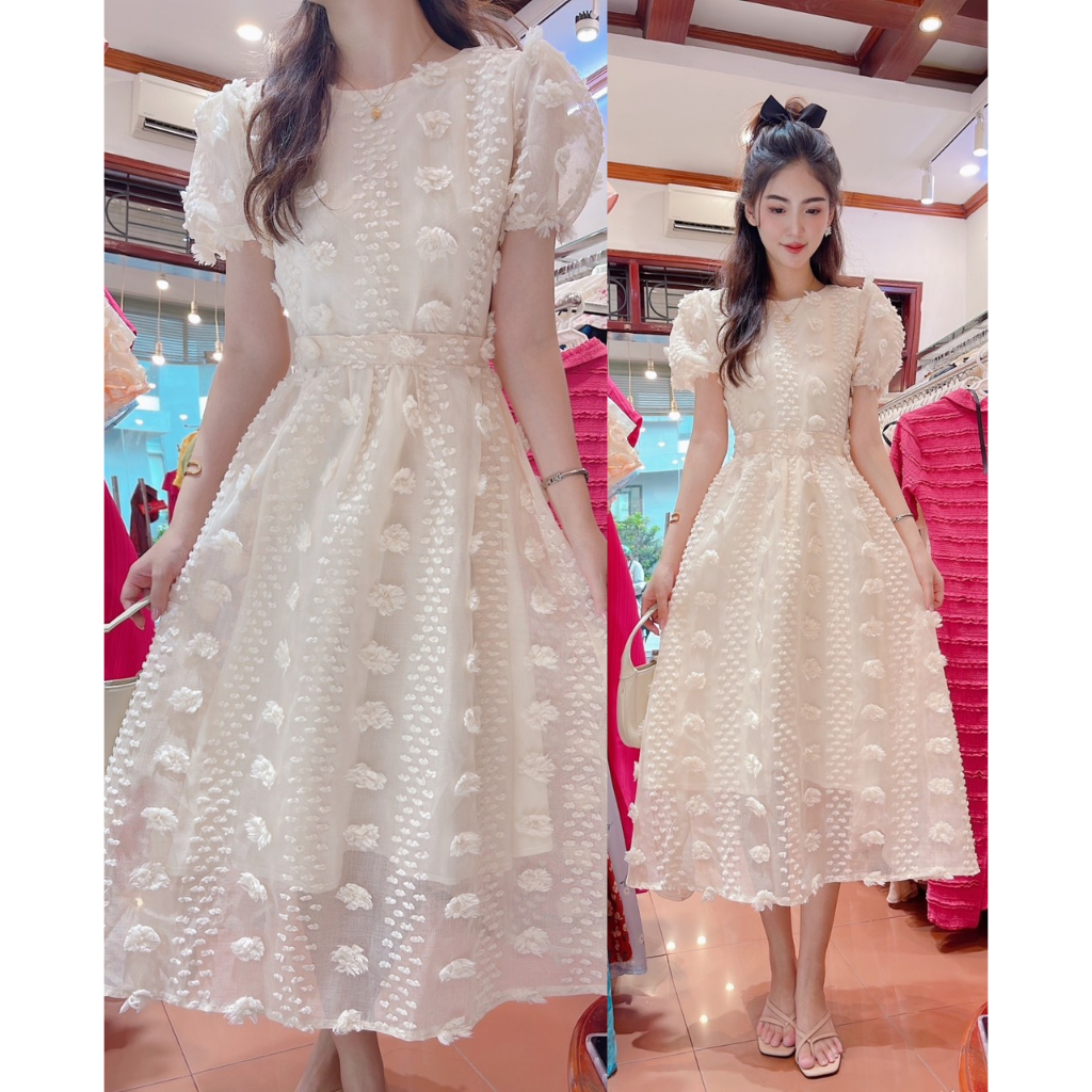 Váy xòe công chúa đính hoa bông