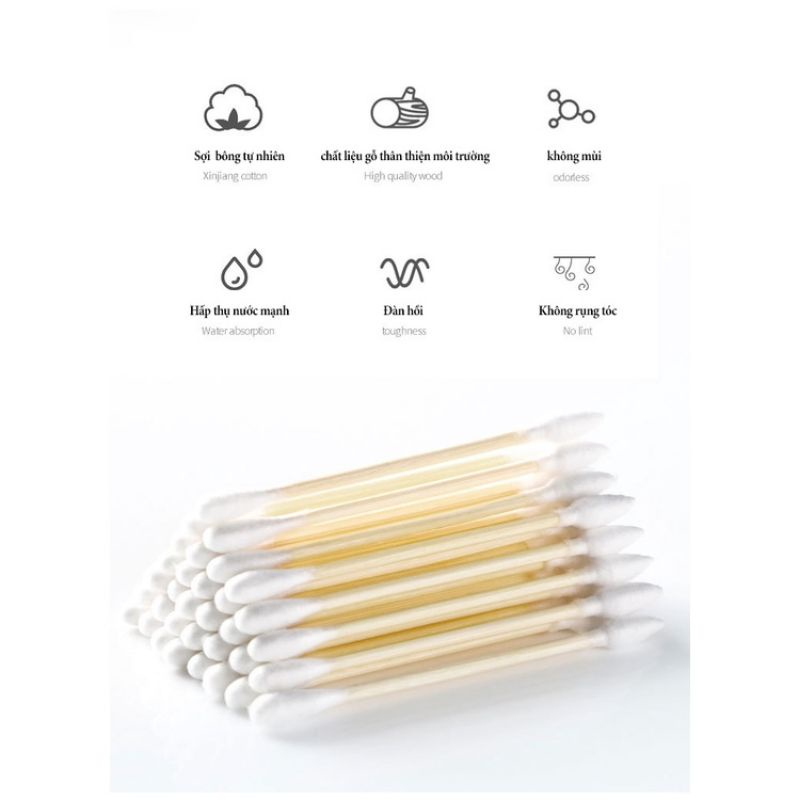 MVP3307 Hộp 500 tăm bông thân gỗ dùng cho hàng cắt tóc , spa