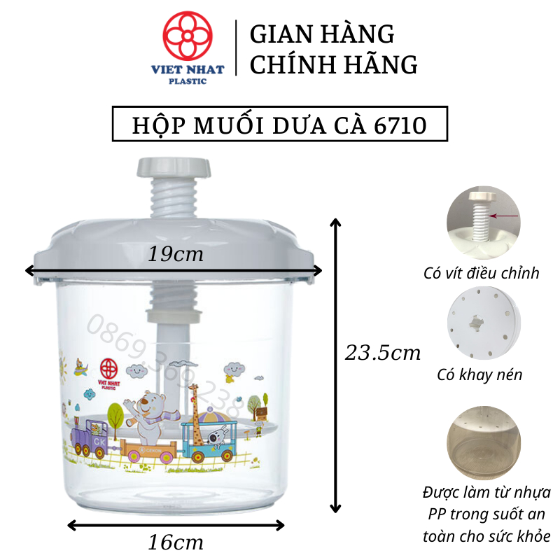 Hộp muối dưa cà bàng nhựa PP loại bé 5L 6710 - Việt Nhật Plastic HN