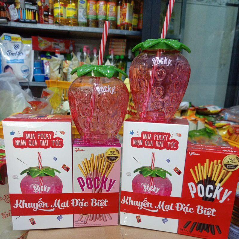 Bánh Pocky hàng khuyến mãi 2 hộp bánh tặng bình nước siêu đẹp hàng Thái chính hãng 38g hộp
