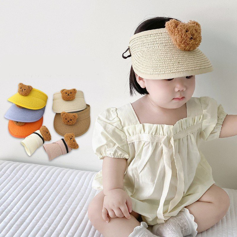 Mũ cói lưỡi trai nửa đầu hình gấu cho bé 6 tháng đến 3 tuổi