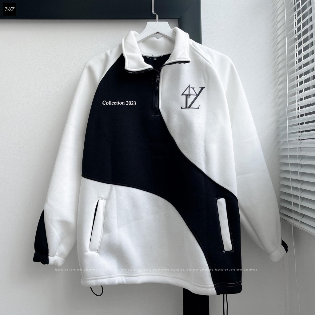 Áo Khoác Sweater nỉ phối Zip 4TYZ phối màu lạ mắt ĐEN/XÁM form rộng 🖤 Nam nữ unisex 🖤 Sweater JEJUL