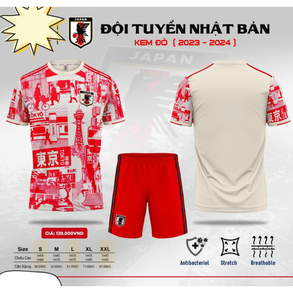 Bộ Quần Áo Đá Banh Đội Tuyển NHật Màu Đỏ Kem