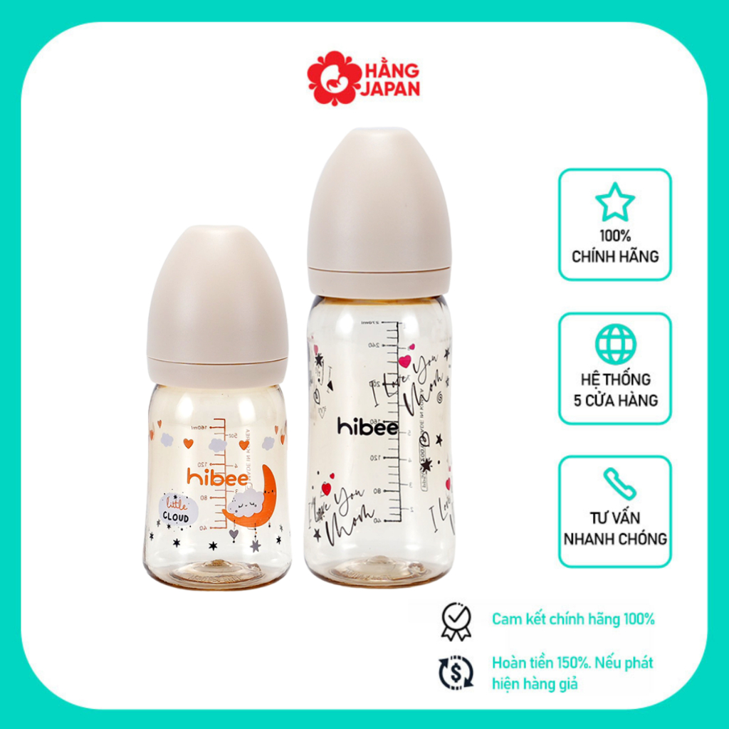 Bình sữa HIBEE LIMITED Hàn Quốc cho bé thiết kế 8 van thoát khí, dung tích 170ml/270ml bản trơn, họa tiết