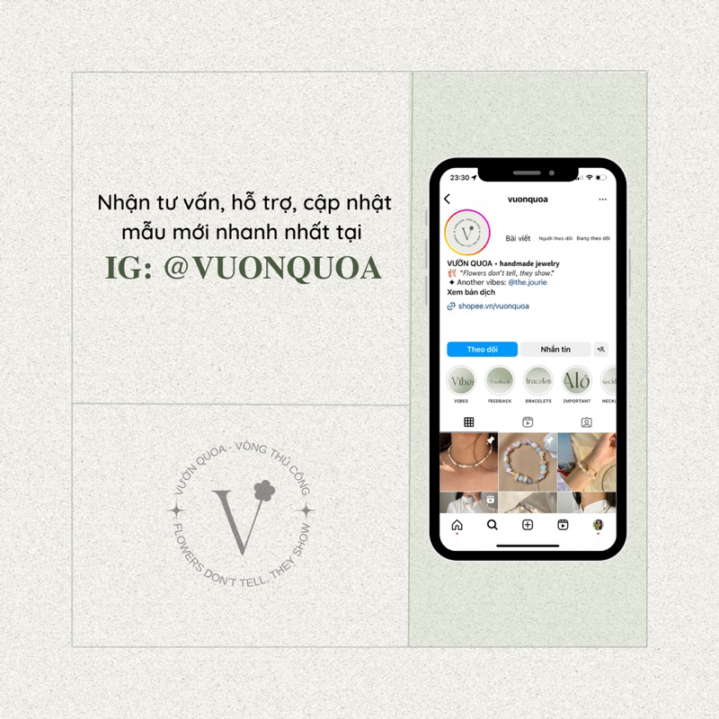 Vòng cổ xâu hạt HOA TRÀ ĐƠN tone nâu nhạt  - VUONQUOA