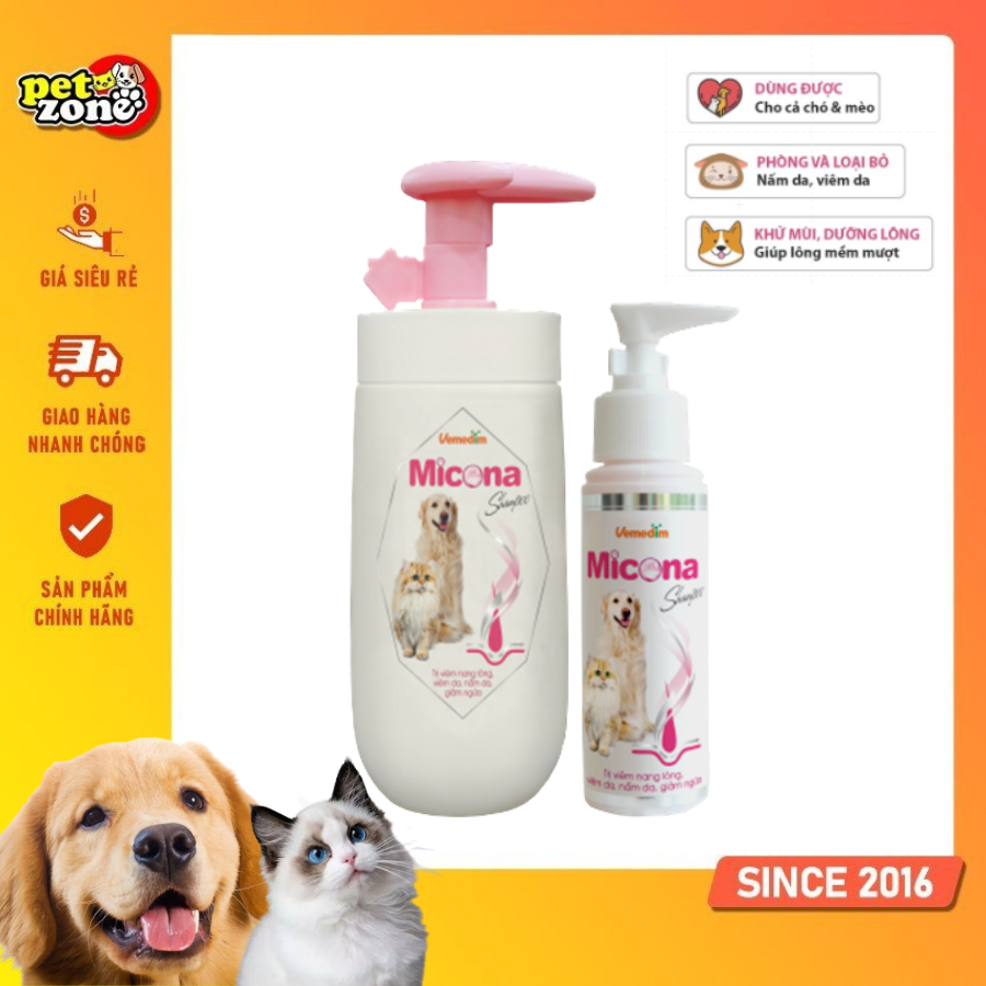 Sữa tắm trị viêm da, nấm da, viêm nang lông cho chó mèo Vemedim Micona 120ml - 200ml