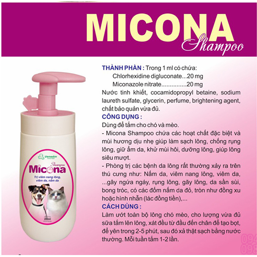 Sữa tắm trị viêm da, nấm da, viêm nang lông cho chó mèo Vemedim Micona 120ml - 200ml