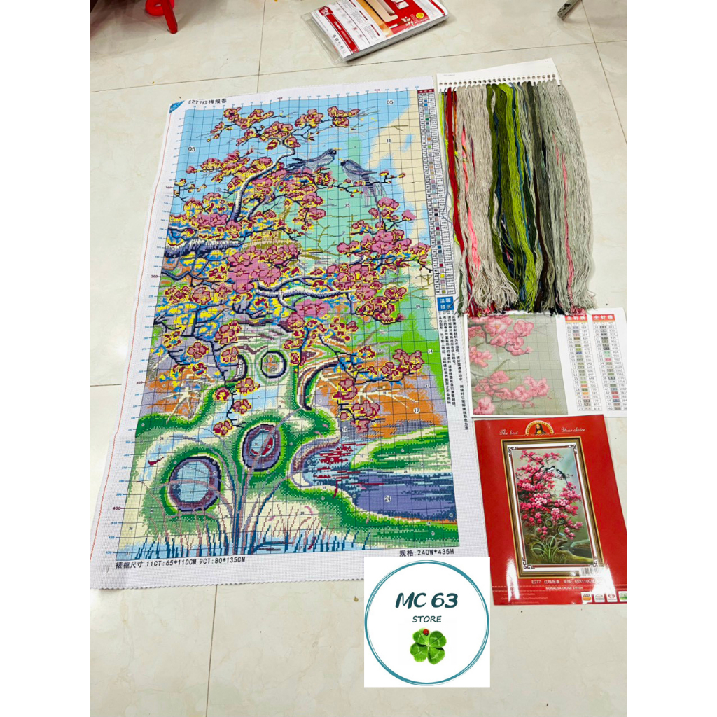 Tranh thêu kín Hoa Đào Mùa Xuân siêu đẹp