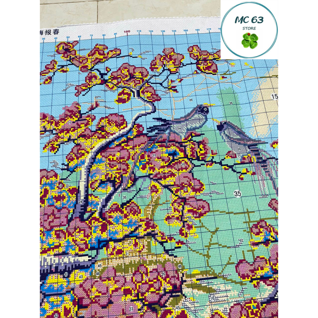 Tranh thêu kín Hoa Đào Mùa Xuân siêu đẹp