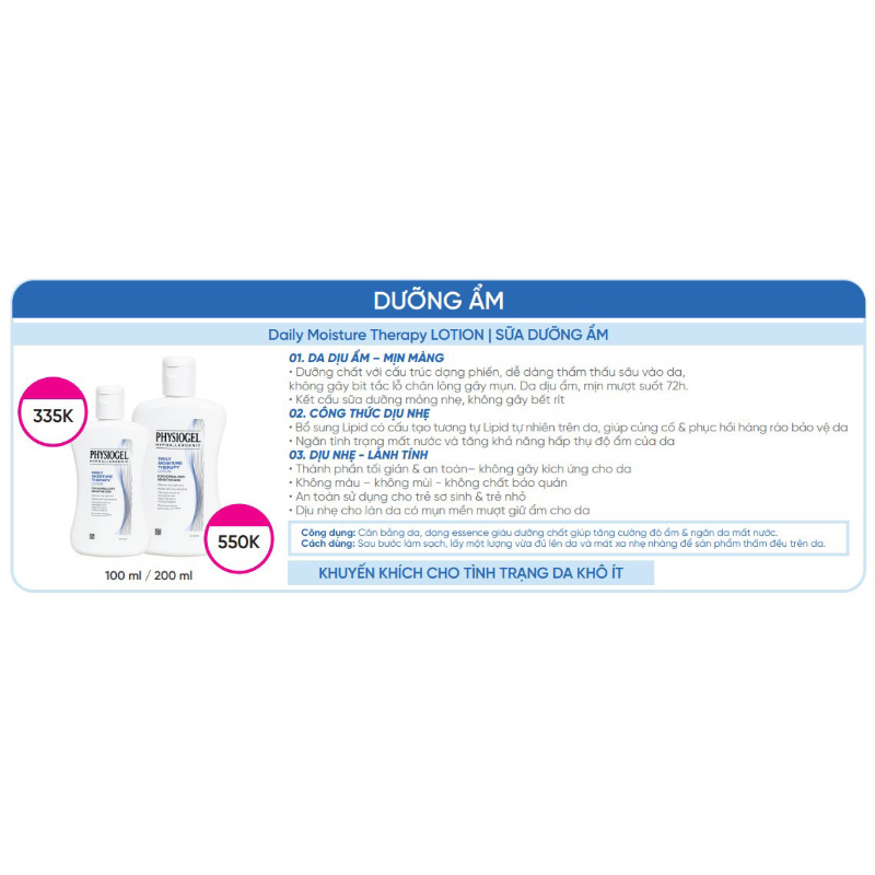 SỮA DƯỠNG ẨM PHYSIOGEL HYPOALLERGENIC DAILY MOISTURE THERAPY LOTION 200ML