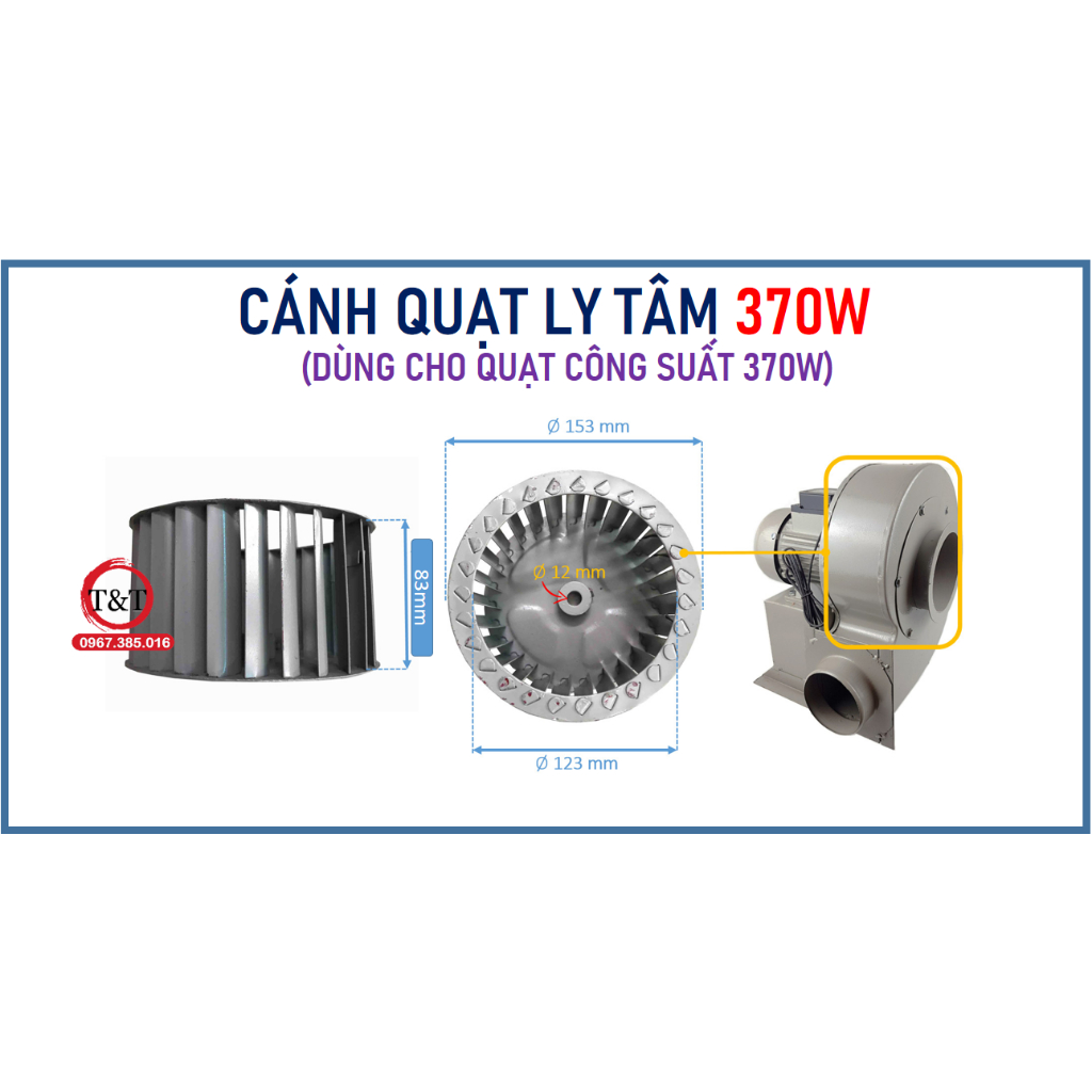 370w cánh quạt ly tâm dùng cho quạt công suất 370w, cánh quạt lồng sóc