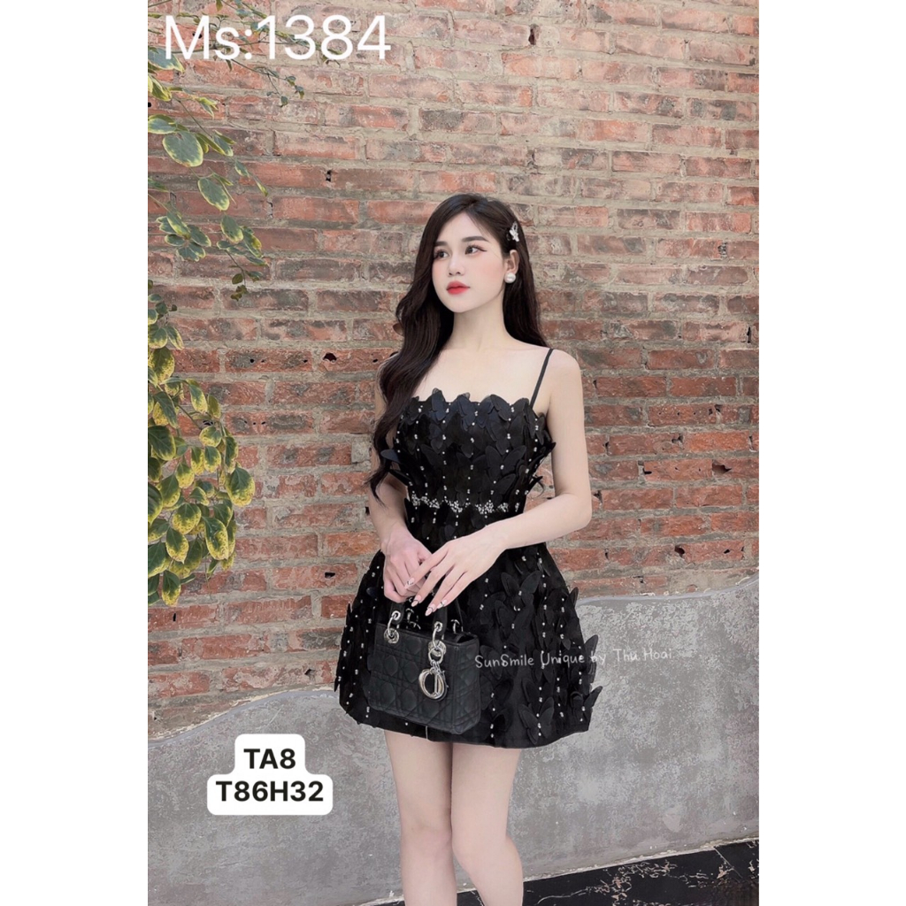 Váy cover hãng Hai dây A hồ điệp pha lê Ba size s m l Hai mầu trắng đen T8