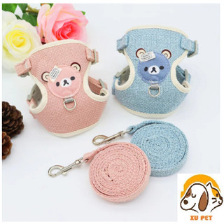 Dây dắt kèm yếm họa tiết hình gấu dễ thương cho chó mèo - bộ yếm dắt thú cưng
