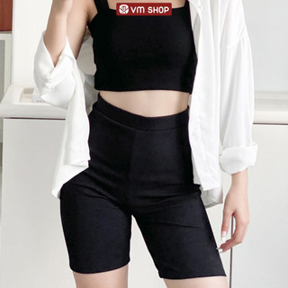 Quần legging lửng chun VM Shop, biker thun tăm đen ulzzang thời trang nữ LLU00002