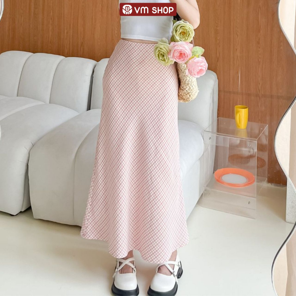 Chân váy nữ VM Shop dáng dài cạp cao form A trơn caro thời trang ulzzang 15707 CVD00074
