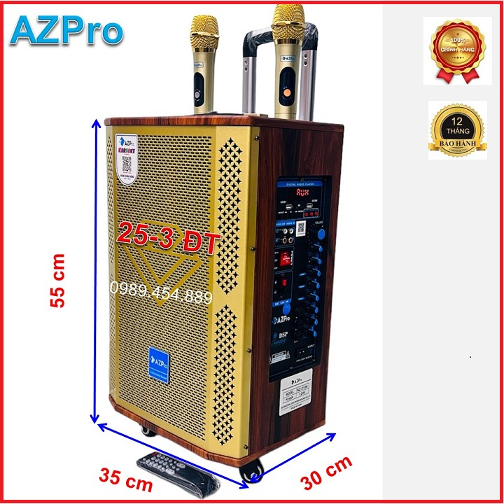 Loa kéo Bluetooth chính hãng AZPRO,AZ-2106,Bass 25-3 đường tiếng,Thùng gỗ cao cấp,tặng 2 mic không dây