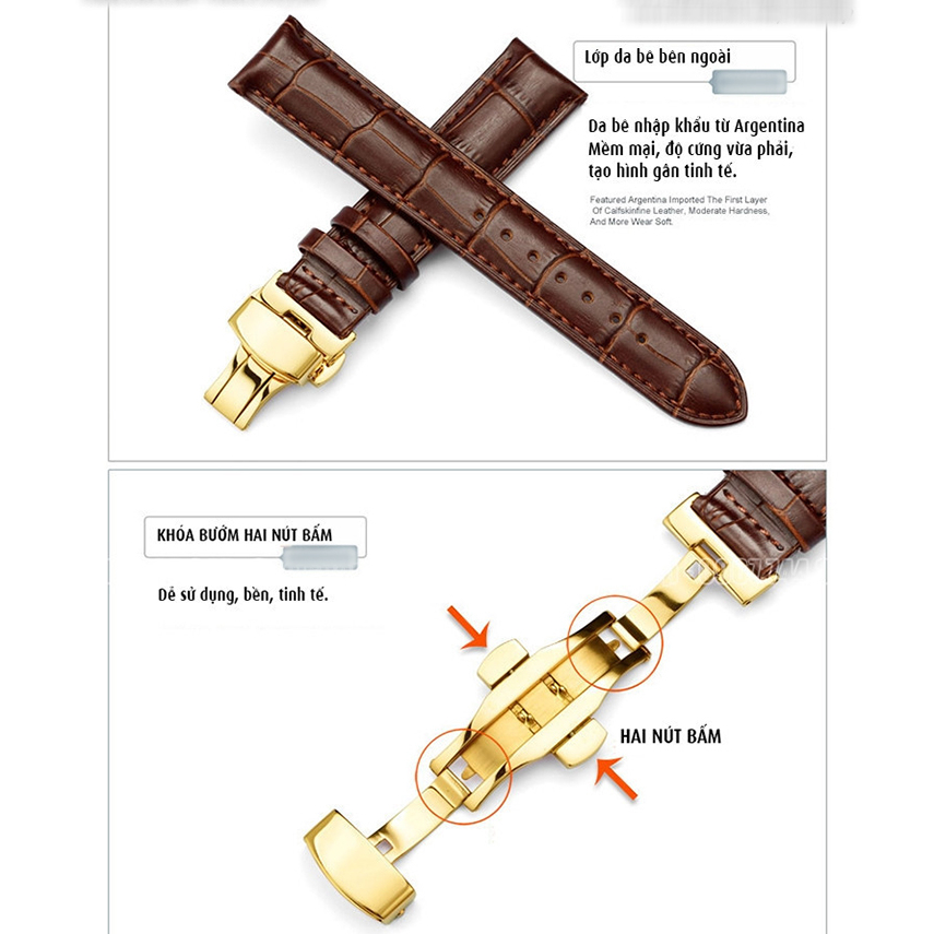 Dây đồng hồ CASIO MTP1375 1374 1183 1303 1370 da bò dập vân cá sấu khóa bướm 2 nút bấm logo CASIO logo khác inbox, D1602