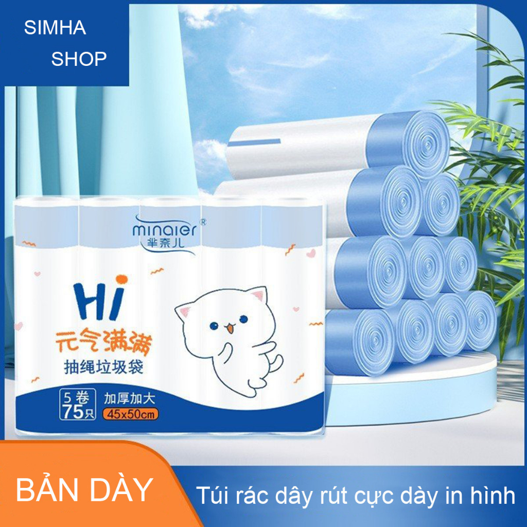 Túi đựng rác dây rút Minaier TĐ03 chống rò rỉ nước không sợ bẩn tay siêu dai, siêu tiện lợi với 1 cuộn nhỏ 15 túi