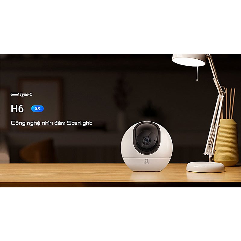 Camera Wifi Trong Nhà Ezviz H6 3K 5MP tầm nhìn đêm công nghệ Starlight, Đàm Thoại, Xoay 360 Độ, AI Thông Minh