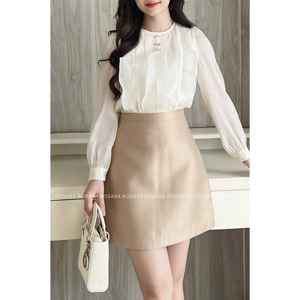 Áo Sơ Mi Nữ Kem Dài Tay Đính Nơ Thời Trang Công Sở Nữ Rosara SM199