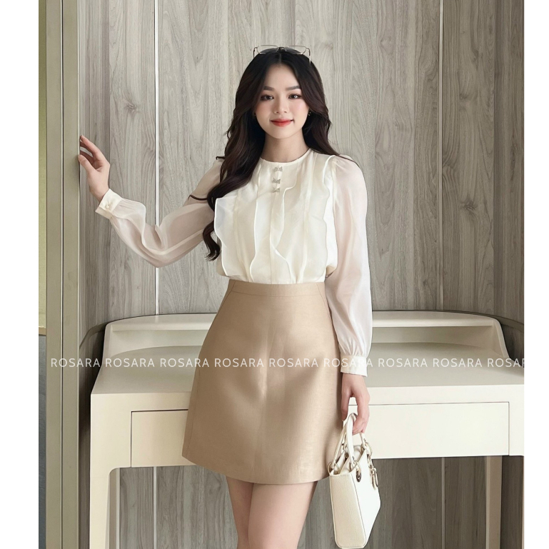 Áo Sơ Mi Nữ Kem Dài Tay Đính Nơ Thời Trang Công Sở Nữ Rosara SM199