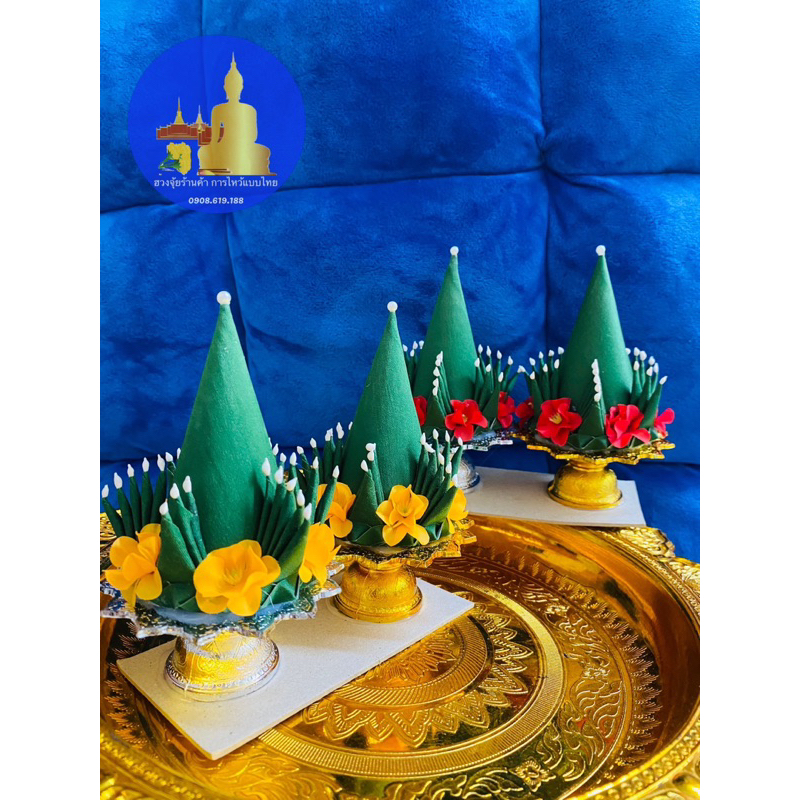 ĐỒ THỜ THÁI LAN-1 CẶP CHUM THÁP HOA XANH SIZE LỚN 22CM GIÁ SALE SỐC