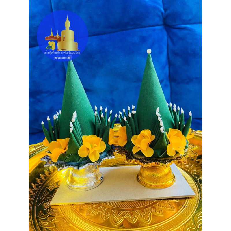 ĐỒ THỜ THÁI LAN-1 CẶP CHUM THÁP HOA XANH SIZE LỚN 22CM GIÁ SALE SỐC