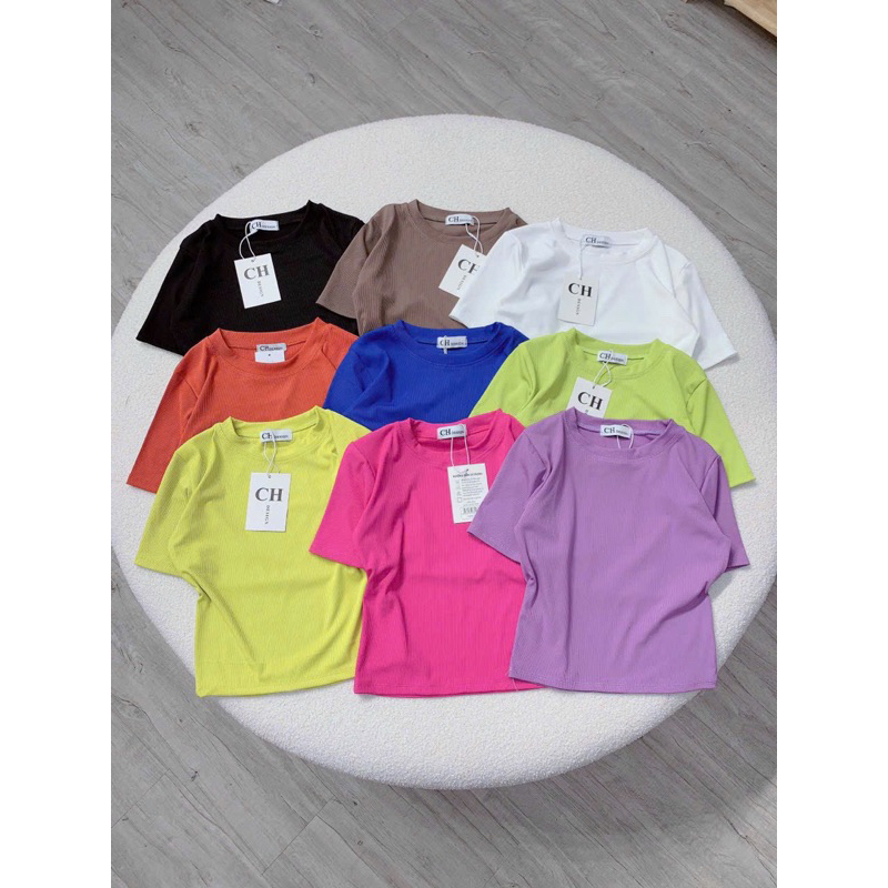 Áo thun crotop tay ngắn vải gân nhí mát lạnh