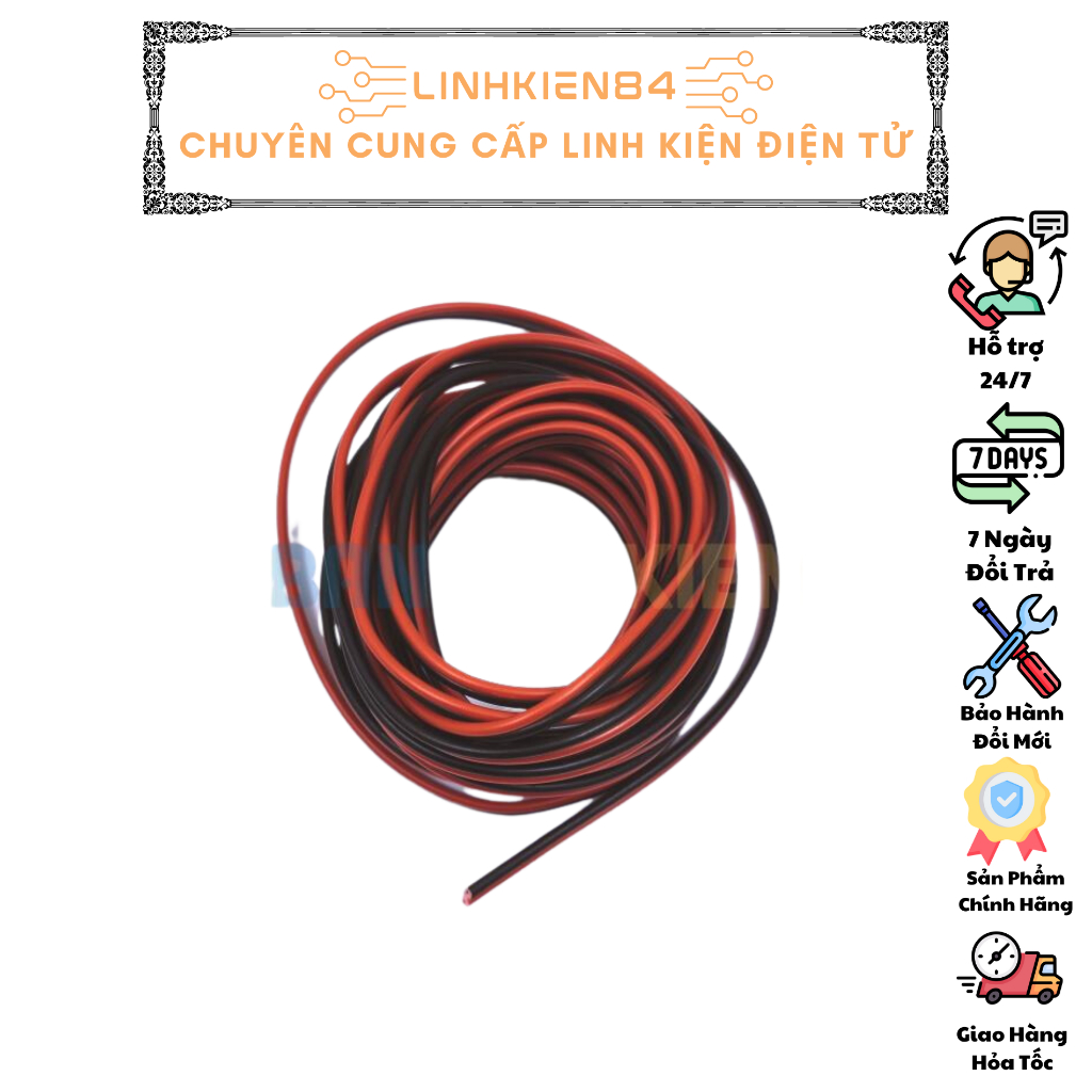 Dây Điện Đôi 2x0.5MM Đỏ Đen dùng nối mạch-câu mạch (Cuộn 5 Mét)