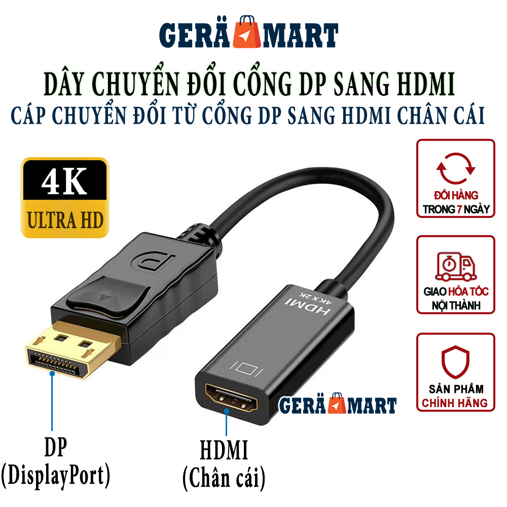 Dây chuyển DisplayPort sang HDMI độ phân giải 4K - Cáp chuyển DP sang HDMI đầu cái