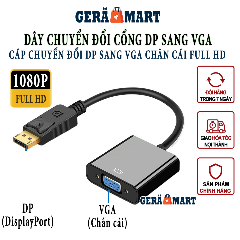 Dây cáp chuyển DP sang VGA (đầu cái) Full HD 1920x1080 - Cáp chuyển DisplayPort sang VGA 1080p