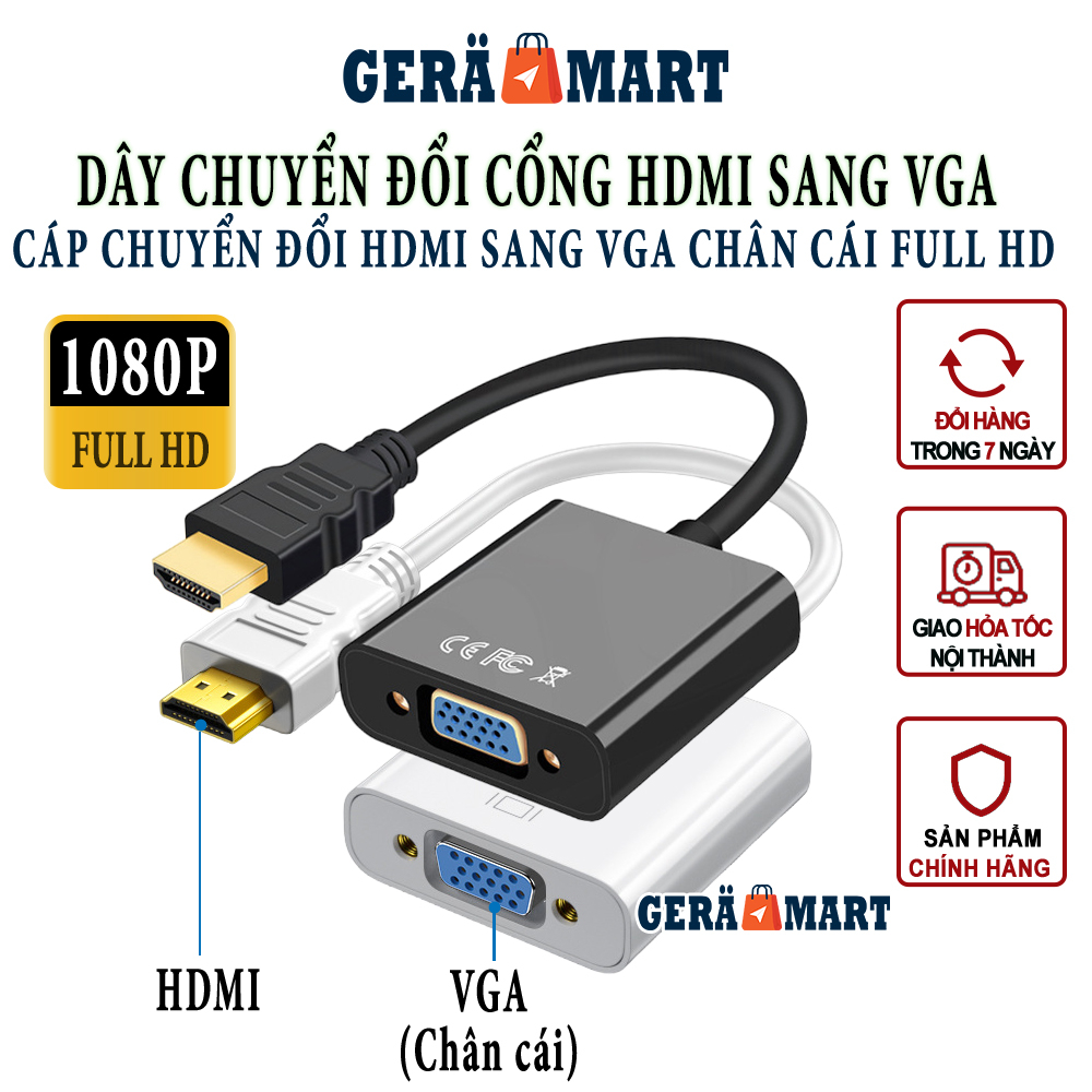 Dây cáp chuyển HDMI sang VGA (đầu cái) Full HD 1920x1080 - Cáp chuyển HDMI sang VGA 1080p