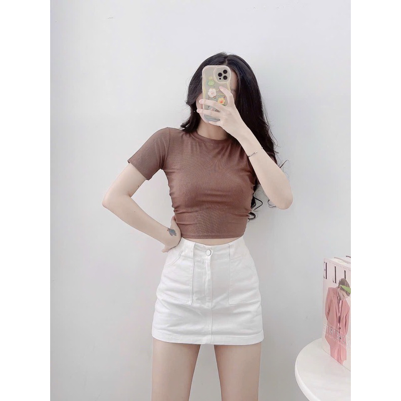 Áo thun crotop tay ngắn vải gân nhí mát lạnh