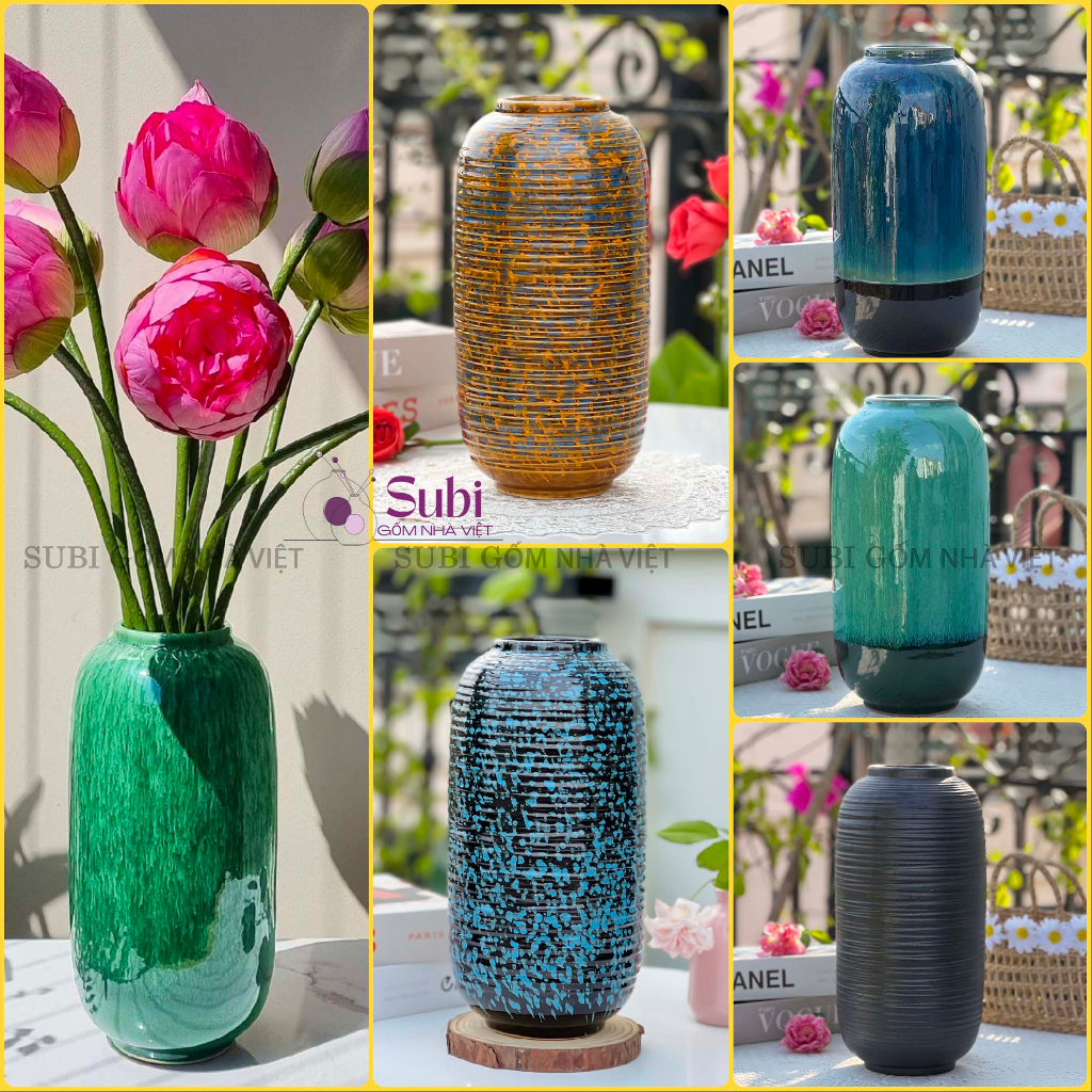 Lọ gốm Bát Tràng cắm hoa men xanh ngọc thạch dáng xoài - Bình hoa decor trang trí phòng khách đẹp cao cấp