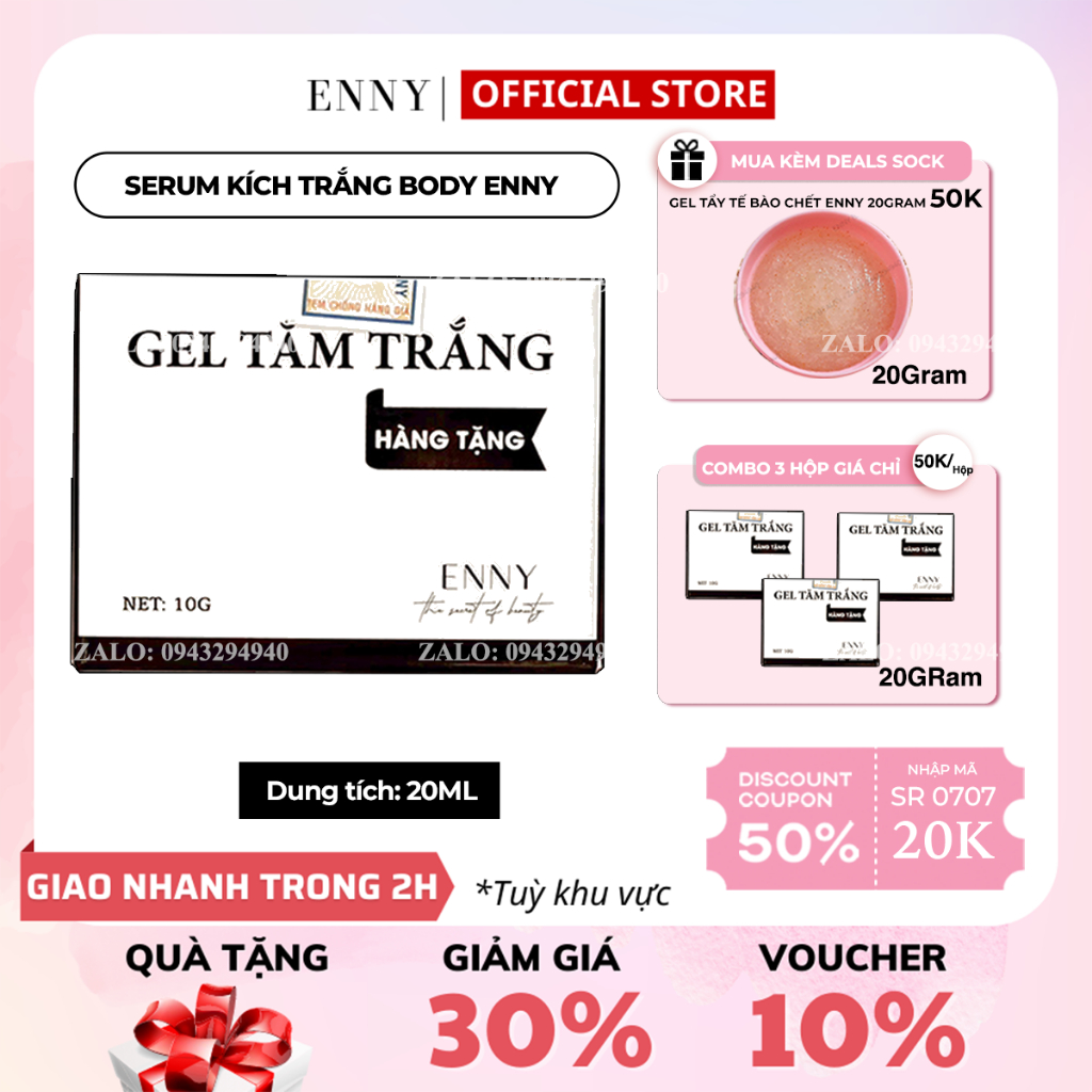 Serum Dưỡng Trắng Da Body- Gel kích trắng ENNY 10 Gram