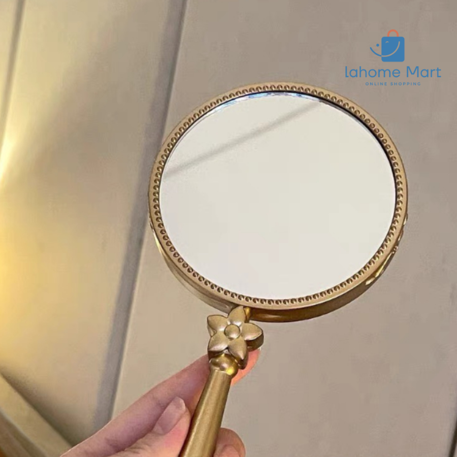Gương trang điểm cầm tay Hoàng Cung khung viền mạ vàng Sang Trọng T3-137