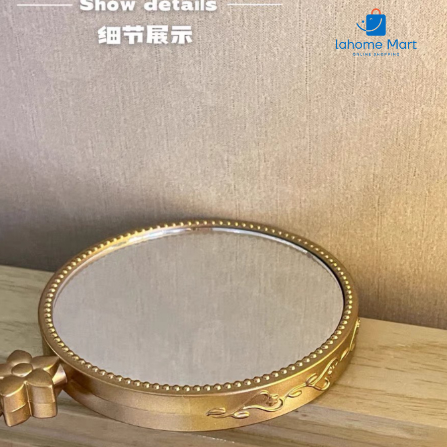 Gương trang điểm cầm tay Hoàng Cung khung viền mạ vàng Sang Trọng T3-137