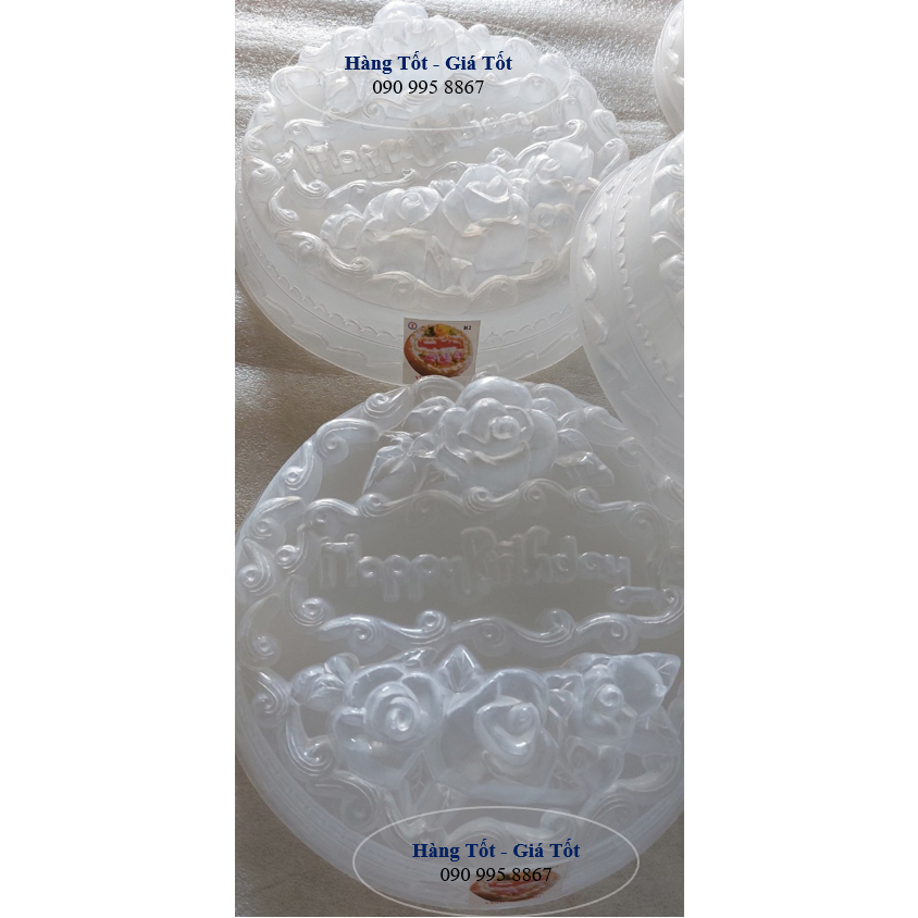 Khuôn rau câu sinh nhật hoa đẹp có chữ Happy Birthday-25cm